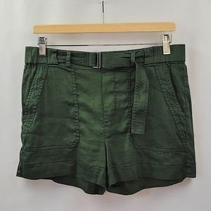 Vince Belted Linen Blend Shorts Dark Sage Green Size Medium
